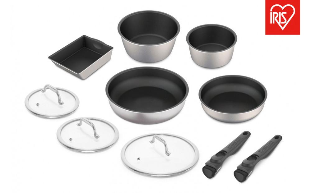 フライパン フライパンセット ダイヤモンドグレイス 10点セット アイリスオーヤマ IH ガス火 ギフト 新生活 キッチン 重ねて収納 オーブンOK お手入れ簡単 DG-S10S　シルバー