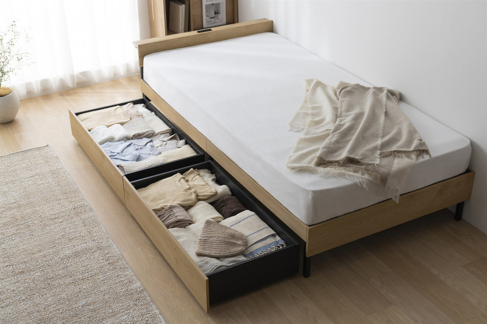 スチールベッド引き出し SBWｰHK ブラック/ナチュラル