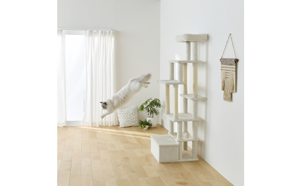 ペット 収納付きファブリックキャットタワー SFC-157 ホワイト