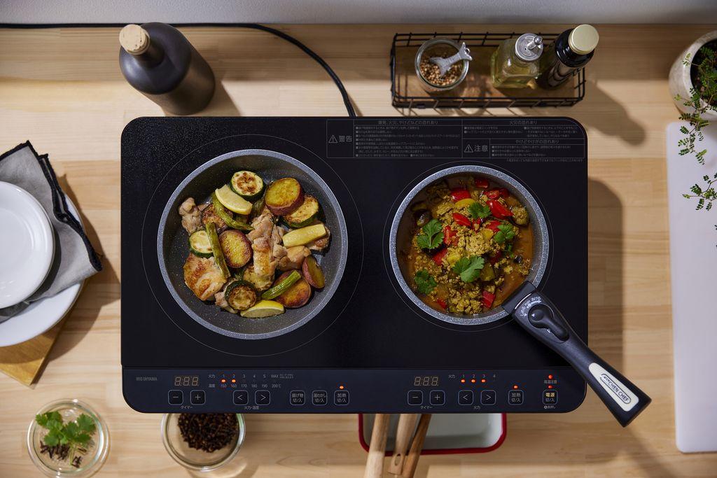 IHコンロ 2口 IHコンロスタンド付き 1400W アイリスオーヤマ コンパクト設計 火力6段階 設置簡単 工事不要 経済的 安全機能 IHK-WT41S-B