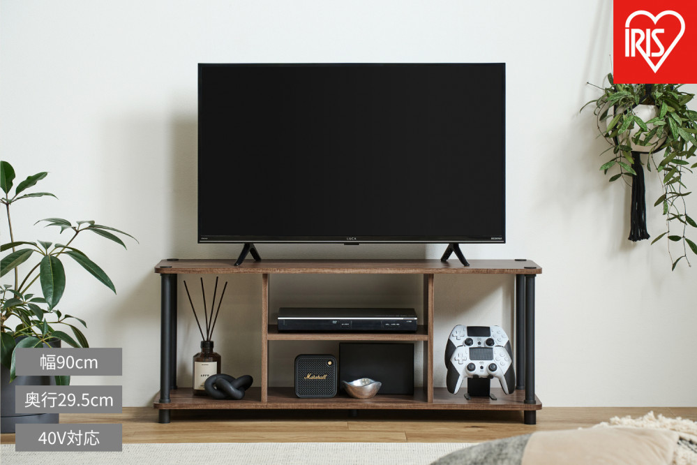 組立簡単スチールポールラック ＡＶボード SPRｰ900AV ウォールナット/ ブラック