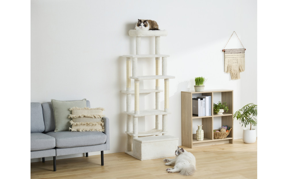 ペット 収納付きファブリックキャットタワー SFC-157 ホワイト