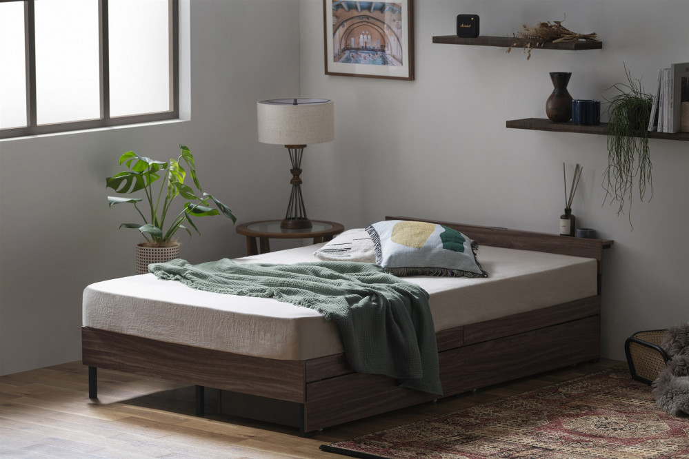 スチールベッド引き出し SBWｰHK ブラック/ウォールナット