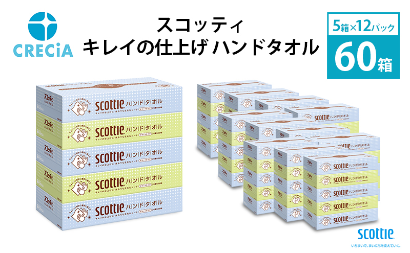 ペーパータオル スコッティ キレイの仕上げ ハンドタオル 1ケース（ 5箱 × 12パック入り ）