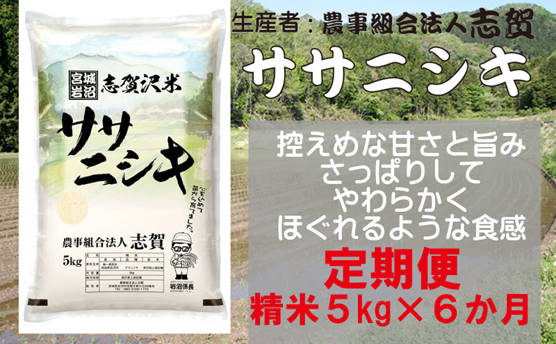 【6ヶ月定期便】宮城県岩沼市産 ササニシキ 精米5kg