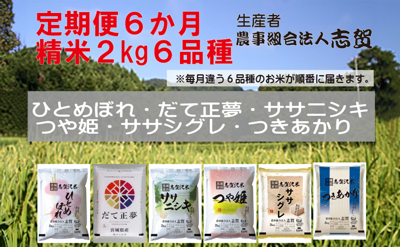 食べ比べ！【6ヶ月定期便】宮城県岩沼市産のお米 2kg サブスク
