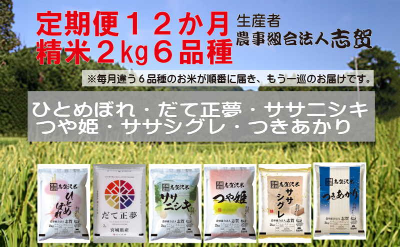 食べ比べ！【12ヶ月定期便】宮城県岩沼市産のお米 2kg サブスク　
