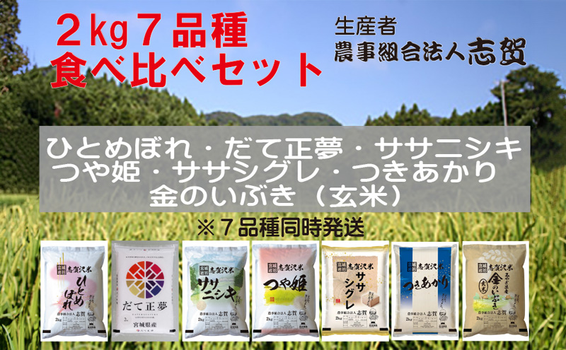 宮城県岩沼市産お米食べ比べセット 2kg×7品種（金のいぶき玄米含む）