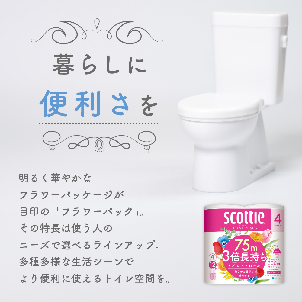 トイレットペーパー ダブル 3倍 長持ち 4ロール入×6パック スコッティ フラワーパック 香り付き トイレット ペーパー トイペ セット 節約 日用品 日用雑貨 消耗品 備蓄 備蓄品 備蓄用 防災 防災グッズ 3倍巻き 倍巻 宮城 宮城県 岩沼市