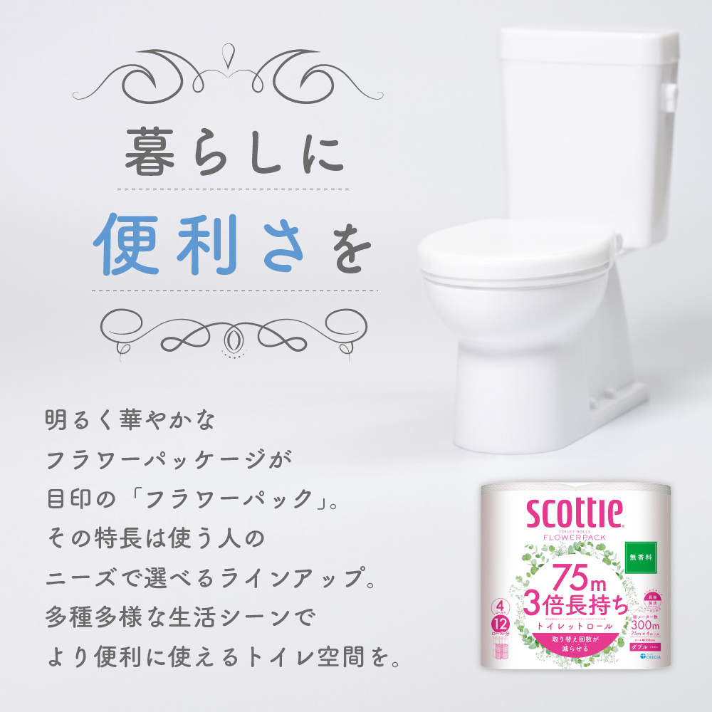 トイレットペーパー ダブル 3倍 長持ち 4ロール入×6パック スコッティ フラワーパック 無香料 トイレット ペーパー トイペ セット 節約 日用品 日用雑貨 消耗品 備蓄 備蓄品 備蓄用 防災 防災グッズ 災害 3倍巻き 倍巻 宮城 宮城県 岩沼市