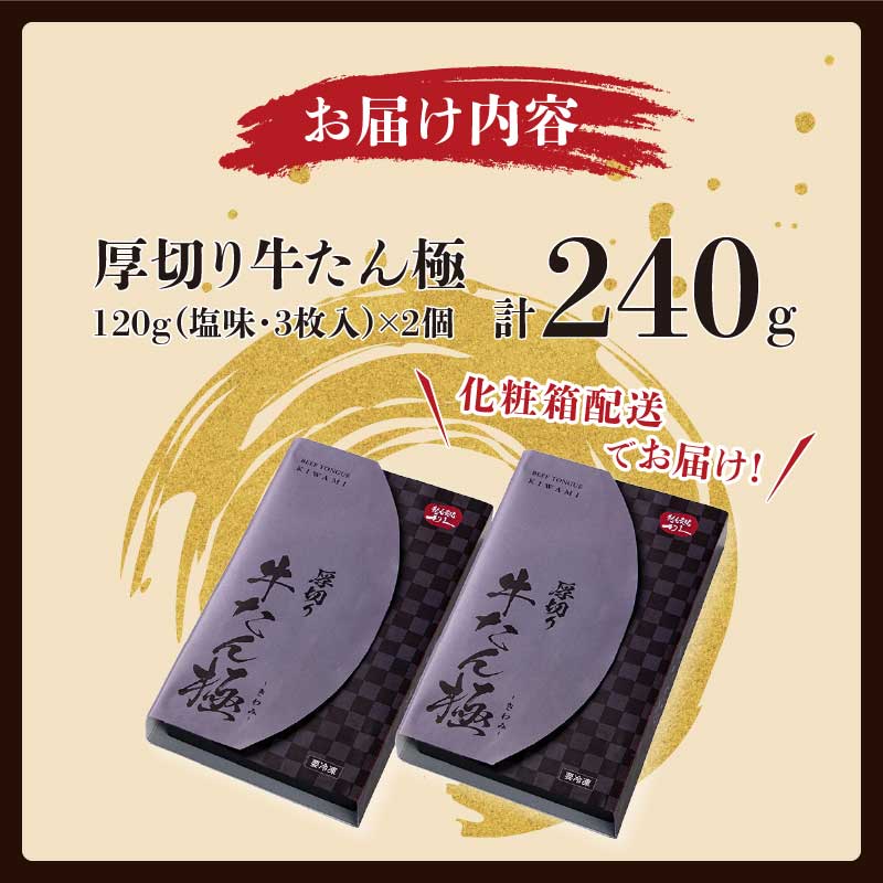 牛たん 炭焼 利久 牛たん極120g×2 計240g 2箱 牛タン 焼肉 牛肉 塩味 牛タン塩 牛たん塩 味付き 精肉 冷凍 BBQ アウトドア バーベキュー 小分け 厚切り 贈答用