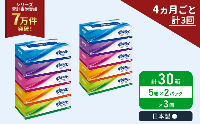 定期便 ティッシュ クリネックス ティシュー 5箱入×2パック《4ヶ月ごと計3回》 ティッシュペーパー セット 柔らかい 節約 日用品 日用雑貨 備蓄 備蓄用 防災 災害 ボックスティッシュ テッシュ ペーパー ローリングストック 宮城 岩沼市
