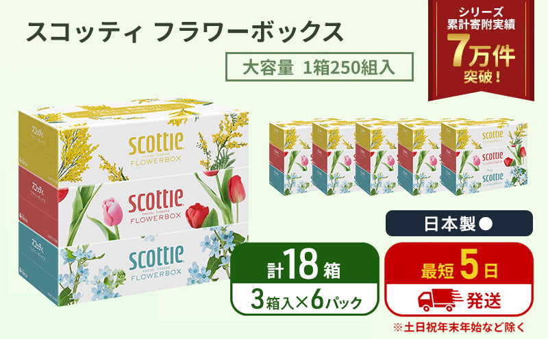 ティッシュ スコッティ フラワーボックス 18箱 ( 3箱 × 6パック )