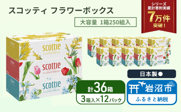 ティッシュ スコッティ フラワーボックス 36箱 ( 3箱 × 12パック )