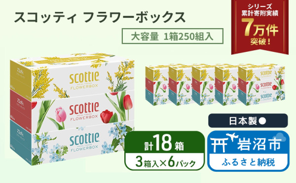 ティッシュ スコッティ フラワーボックス 18箱 ( 3箱 × 6パック )