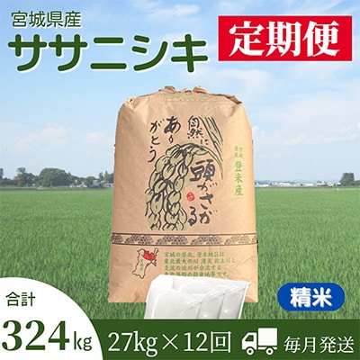 2023年5月発送開始『定期便』宮城県登米市産ササニシキ(精米)27kg　全12回【5146923】