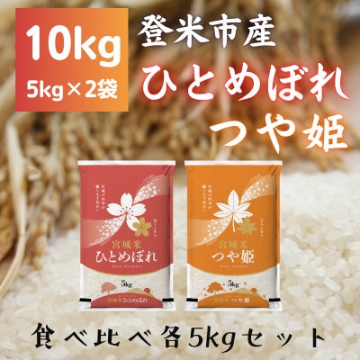 令和7年産　宮城県登米市産　食べ比べセット10kg(ひとめぼれ・つや姫 精米 各5kg)【1261122】