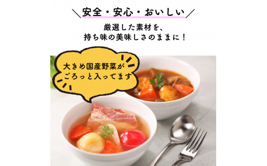 レンジで簡単2分! ごろっと具材の洋食スープセット 3種6個（ポトフ・スープカレー・ポークシチュー）　レトルト 国産 常温保存 惣菜 ローリングストック レンジアップ A