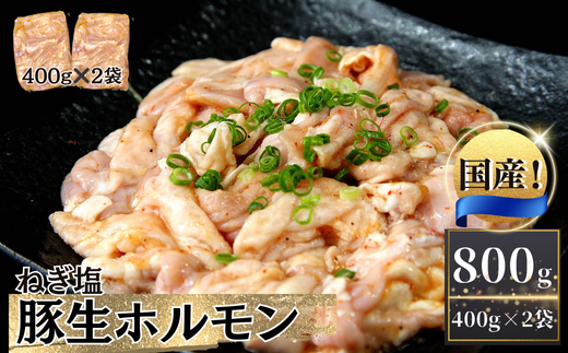 お肉屋さん 自慢の味付け！ 国産 豚 生ホルモン ねぎ塩味 800g（400g×2パック） 冷凍 小分け 味付 簡単 調理 豚ホルモン ブタホルモン ホルモン 焼肉 おつまみ バーベキュー BBQ 宮城県 東松島市 オンラインワンストップ 対応 自治体マイページ 佐利 AA