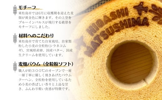 絶景バウムクーヘン 其の一 麦畑バウム （全粒粉ソフト） バウムクーヘン のびるバウム スイーツ お菓子 お土産 ギフト 野蒜 宮城県 東松島市 オンラインワンストップ 