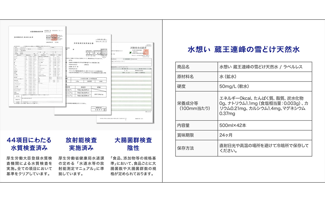 水想い 蔵王連峰の雪どけ天然水（ナチュラルミネラルウォーター） ラベルレス　500ml×42本   水 みず 天然水 ミネラルウォーター 防災 備蓄 人気 ラベルレス ペットボトル 蔵王【04301-0732】
