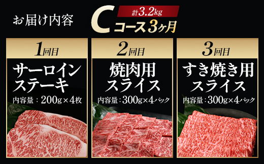 【毎月定期便】「A5仙台牛Cコース」 ステーキ・焼肉・すき焼き 全3回　【04301-0858】