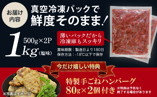 蔵王福膳・訳あり牛タン(塩) 1kg　手ごねハンバーグ付き 【04301-0872】