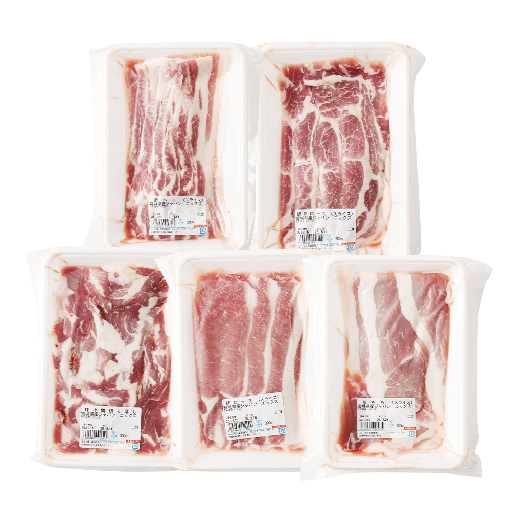 JAPAN X5種スライスセット1.8kg 【真空パック・ロース・肩ロース・バラ・モモ・小間】　【04301-0543】