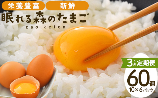 【3か月連続お届け】眠れる森のたまご　朝採れ卵60個   たまご タマゴ 卵 鶏卵 濃厚 こだわり 新鮮　【04301-0794】