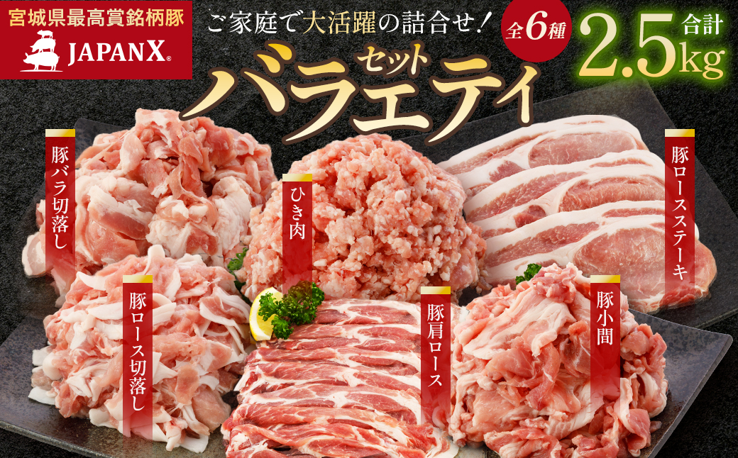 JAPAN X バラエティセット 第2弾 6種 2.5kg　豚肉 豚 ブランド豚 小分け バラエティセット 豚こま 豚バラ 豚ロース ひき肉 ジャパンエックス 蔵王 人気　【04301-0888】