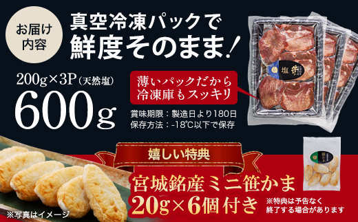 蔵王福膳・柔らか牛タン(塩) 600g・笹かま付き　牛たん 牛タン 仙台名物 厚切り 蔵王 人気【04301-0566】