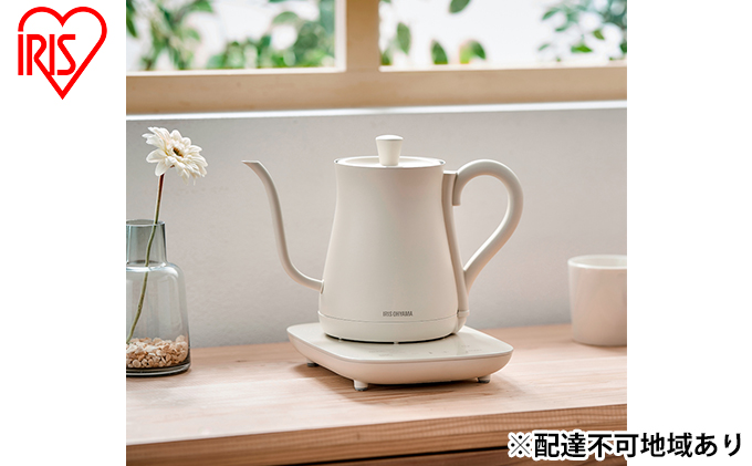 アイリスオーヤマ ケトル 0.6L IKE-C601T-CW ホワイト 電気ポット ポット 電気ケトル ドリップケトル 細口 細口ポット 細口ケトル 湯沸かし 温度調節 保温 保温機能 空焚き防止 おしゃれ キッチン家電 電化製品 家電 宮城 宮城県 大河原 大河原町
