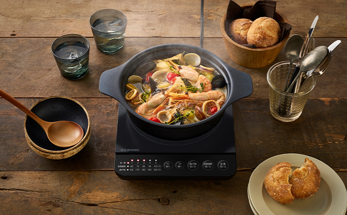 IHクッキングヒーター 鍋セット IHKP-T39220-B ブラック 卓上 1000W コンロ IHコンロ コンパクト 火力 鍋 加熱 揚げ物 アイリスオーヤマ 調理家電 キッチン家電 