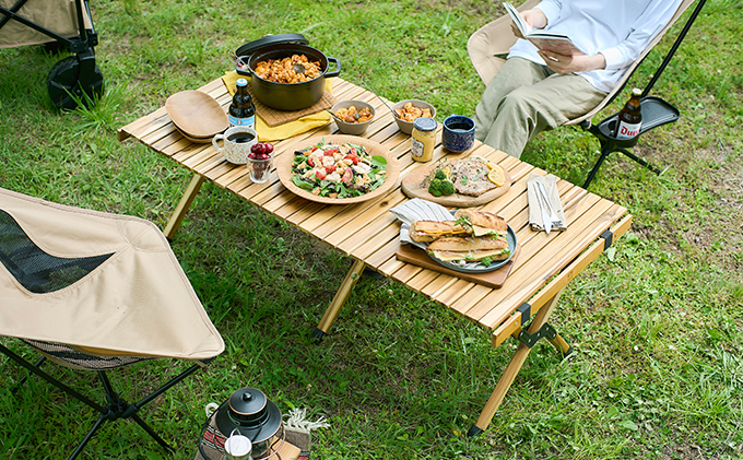 アウトドアテーブル 幅 約120cm HUGEL ウッドロールテーブル WRT-120 折り畳み 折りたたみ キャンプ アウトドア 工具不要 ロール コンパクト収納 アイリスオーヤマ アウトドアグッズ 