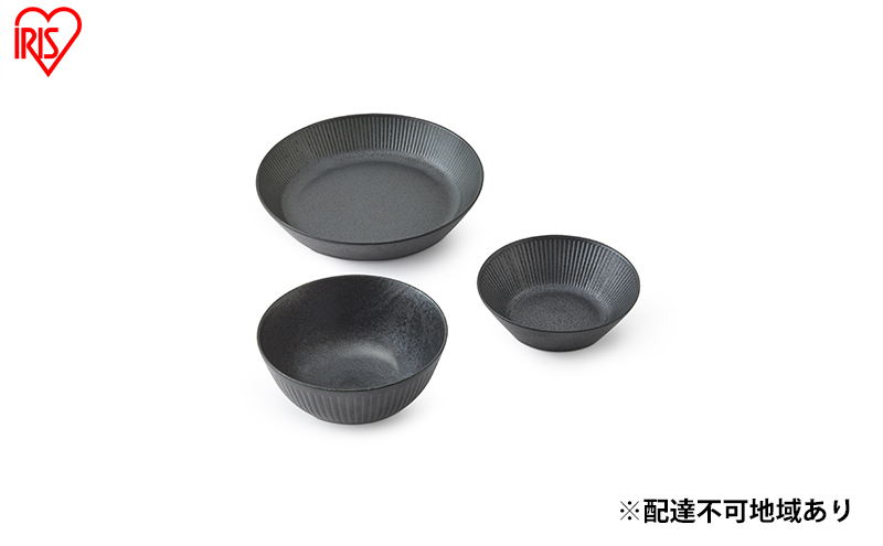 食器 3点セット MNW-3S ブラック 電子レンジ 食洗器対応 磁器 新生活 アイリスオーヤマ 食器セット