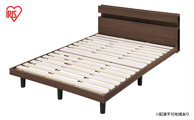 すのこベッド SNBS-D ウォールナット ダブル アイリスオーヤマ すのこ ベッド スノコ 簀子 ベッドフレーム ヘッドボード 収納 棚 コンセント付き インテリア 寝室