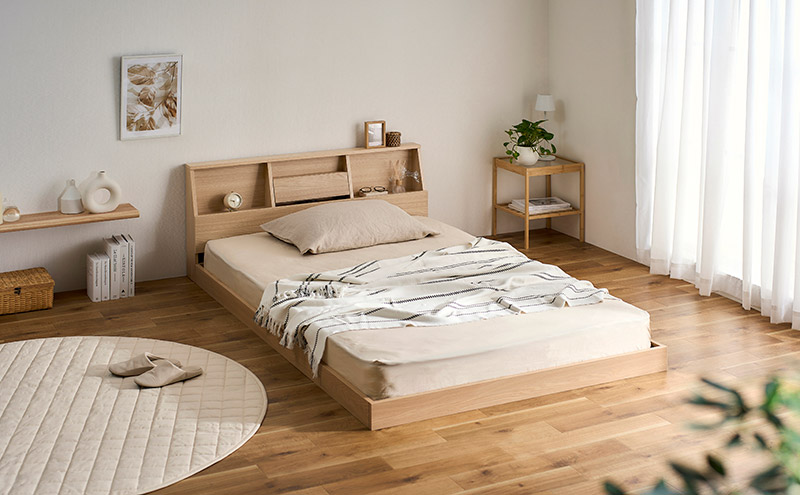 ベッド セミダブル セミダブルベッド アイリスオーヤマ FBF-SD ナチュラル ベッドフレーム フロアベッド ローベッド コンセント付き 通気性 フレーム コンセント ヘッドボード付き スマホスタンド 木製 ロータイプ 北欧 組み立て インテリア 寝室 