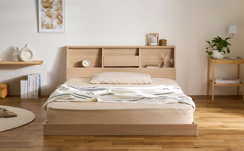 ベッド セミダブル セミダブルベッド アイリスオーヤマ FBF-SD ナチュラル ベッドフレーム フロアベッド ローベッド コンセント付き 通気性 フレーム コンセント ヘッドボード付き スマホスタンド 木製 ロータイプ 北欧 組み立て インテリア 寝室 