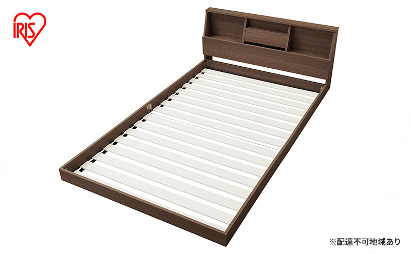 ベッド セミダブル セミダブルベッド アイリスオーヤマ FBF-SD ウォールナット ベッドフレーム フロアベッド ローベッド コンセント付き 通気性 フレーム コンセント ヘッドボード付き スマホスタンド 木製 ロータイプ 北欧 組立 インテリア 寝室