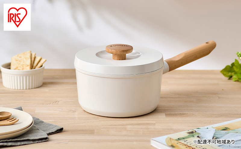 鍋 片手鍋 18cm なべ 無加水鍋 LUO-P18 ホワイト アイリスオーヤマ 片手無加水鍋 ih ガス火 ふた 蓋付き セラミック IH対応 ガス火対応 北欧 おしゃれ かわいい シンプル LUONTO ルオント プレゼント キッチン雑貨