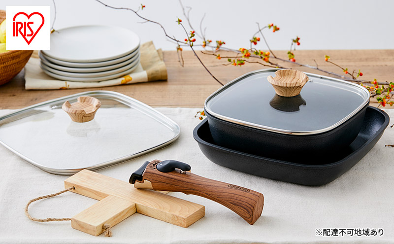 フライパン セット 6点 セット 取っ手が取れる SKL-SE6S  スキレット アイリスオーヤマ IH ガス オーブン キャンプ BBQ フライパン 鍋 ガラス蓋 スキレット風 プレゼント ギフト スクエア 新生活