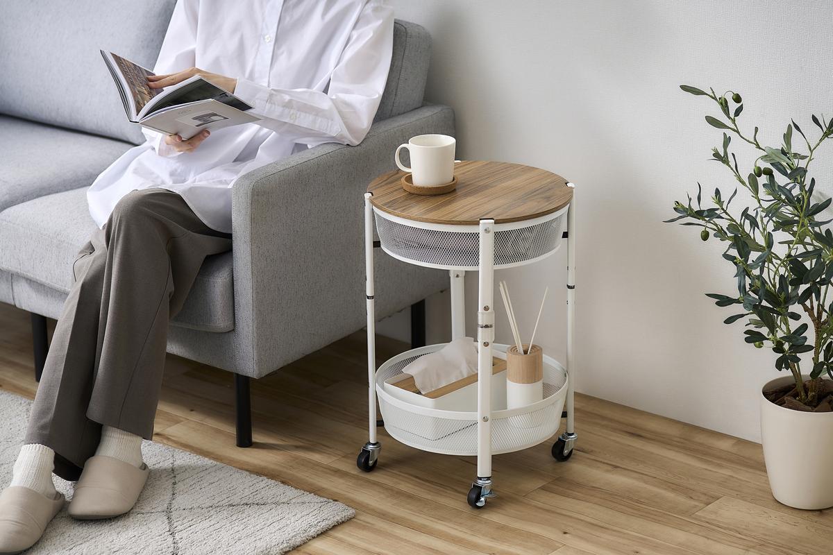 ワゴン マルチワゴン 丸型2段 MUW-R2 ホワイト アイリスオーヤマ キャスター付き 天板 折りたたみ キッチンワゴン 2段 北欧 おしゃれ 丸型 台所 ラック リビング ランドリー ストッカー 収納 マルチワゴン 収納雑貨 