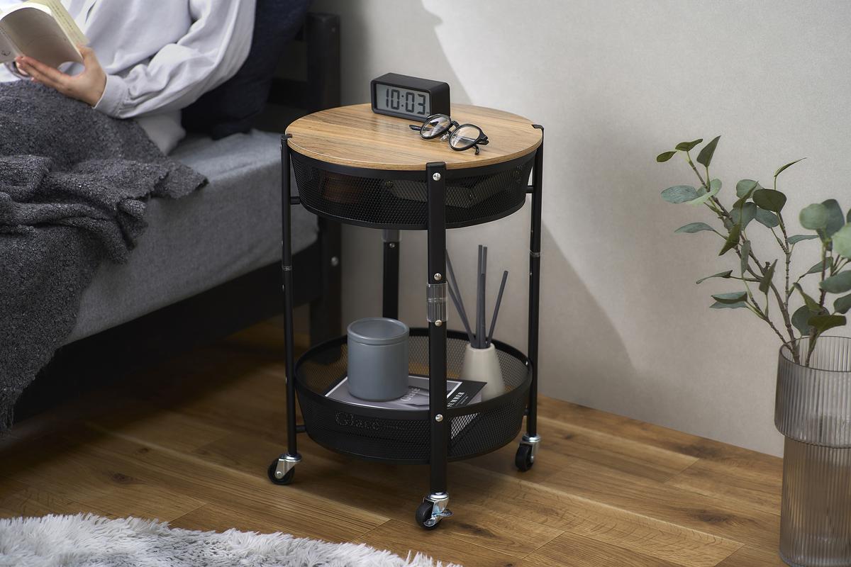 ワゴン マルチワゴン 丸型2段 MUW-R2 ブラック アイリスオーヤマ キャスター付き 天板 折りたたみ キッチンワゴン 2段 北欧 おしゃれ 丸型 台所 ラック リビング ランドリー ストッカー 収納 マルチワゴン 収納雑貨 