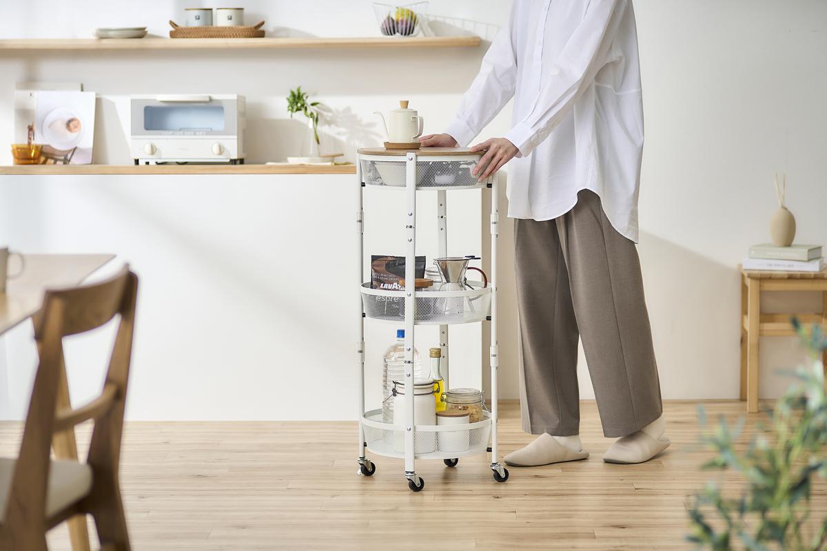ワゴン マルチワゴン 丸型3段 MUW-R3 ホワイト アイリスオーヤマ キャスター付き 天板 折りたたみ キッチンワゴン 3段 北欧 おしゃれ 丸型 台所 ラック リビング ランドリー ストッカー 収納 マルチワゴン 収納雑貨 
