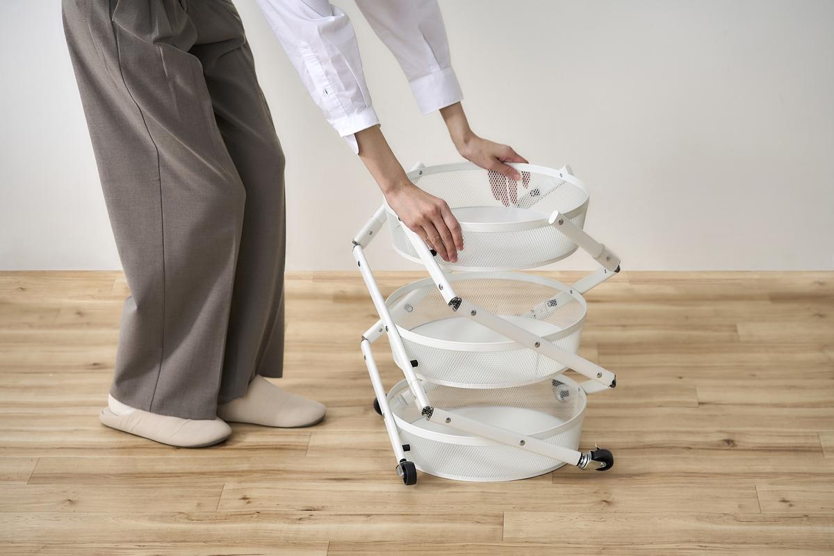 ワゴン マルチワゴン 丸型3段 MUW-R3 ホワイト アイリスオーヤマ キャスター付き 天板 折りたたみ キッチンワゴン 3段 北欧 おしゃれ 丸型 台所 ラック リビング ランドリー ストッカー 収納 マルチワゴン 収納雑貨 