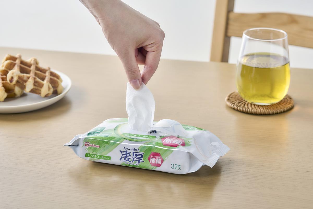 ウェットティッシュ 凄厚ウェットティッシュ ノンアルコールタイプ 32枚×18個WTP-32N3P アイリスオーヤマ ウェット ティッシュ ノンアルコール 厚め エタノール 除菌シート 厚手 持ち運び 32枚入り 除菌ティッシュ 