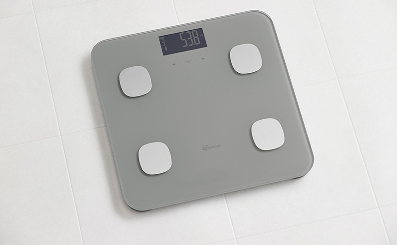 体重計 体組成計 IBCM-B212-H グレー アイリスオーヤマ 薄型 体重 体脂肪率 内臓脂肪 筋肉率 基礎代謝量 骨量 体脂肪 ダイエット 健康 健康づくり 体重管理 ヘルスメーター 多機能 体水分率 BMI Bluetooth連携 