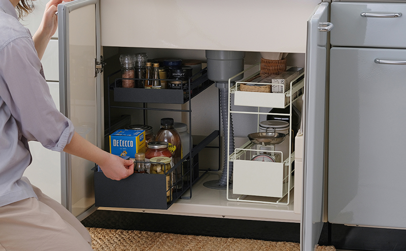 シンク下 収納 引き出し スライド ラック スリム SSR-200 ホワイト アイリスオーヤマ 調味料 調味料ラック シンク下収納バスケット 隙間収納 キッチン 台所 収納棚 2段 おしゃれ 省スペース 