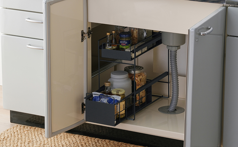 シンク下 収納 引き出し スライド ラック スリム SSR-200 ブラック アイリスオーヤマ 調味料 調味料ラック シンク下収納バスケット 隙間収納 キッチン 台所 収納棚 2段 おしゃれ 省スペース 