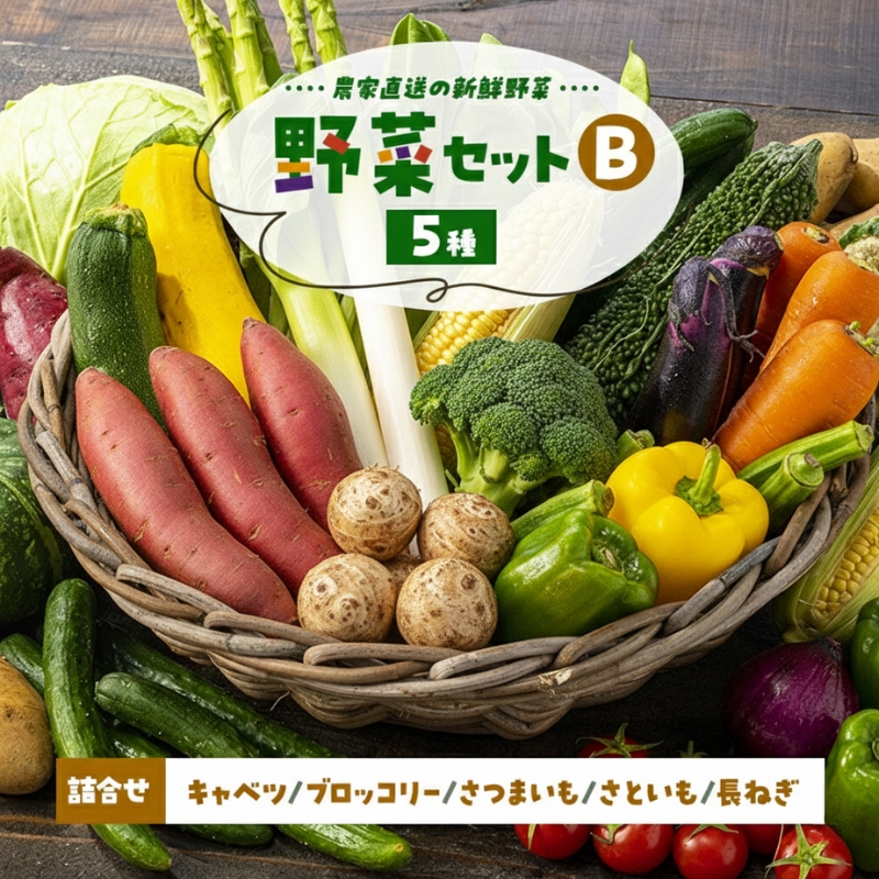 季節の野菜 野菜セットB 5種 キャベツ ブロッコリー さつまいも さといも 長ねぎ 詰合せ 季節 旬 野菜 詰め合せ 国産 産地直送 秋野菜 冬野菜 葉物 冷蔵 野菜室